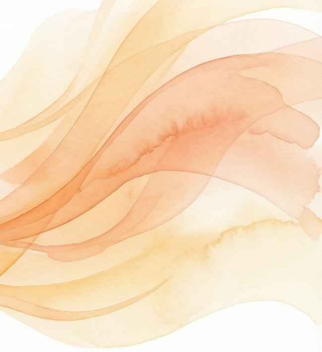 Abstrakte Aquarellzeichnung mit weichen, fließenden Linien in warmen Orangetönen.