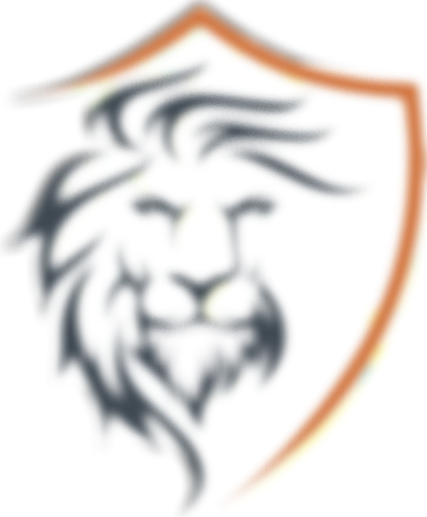 Ein Löwenkopf-Logo mit einem Schild im Hintergrund, das einen Löwen porträtiert.