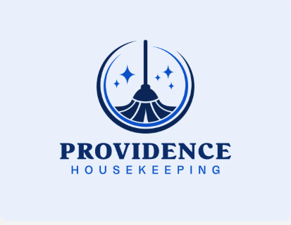 Logo for Providence Housekeeping with a broom icon above the text.