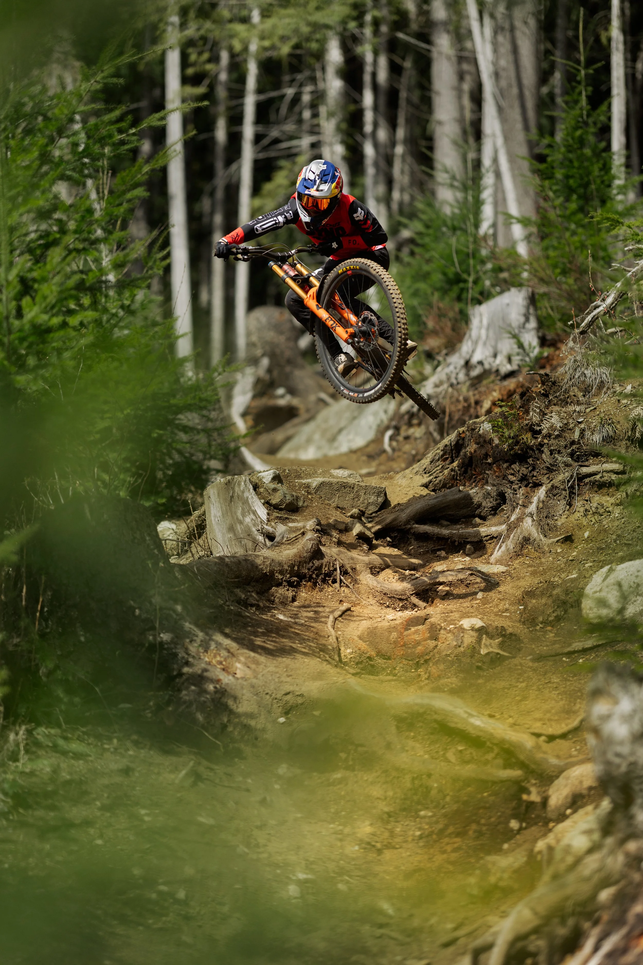 Mountain biker wearing Fox gear with Fox suspension