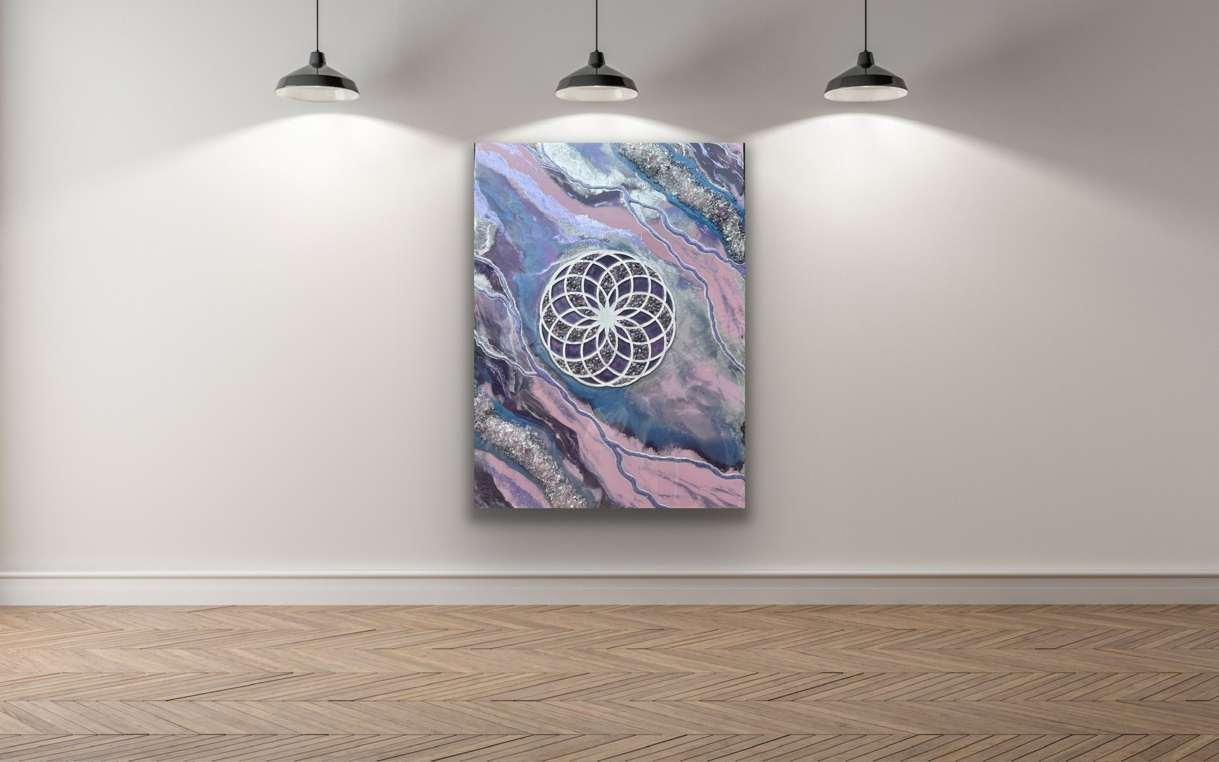 Tatyana Y. Kravchenko's "Call of the Ancient Wisdom"- Mineral Art with Amethyst. Natural crystal energy for spiritual protection and mental focus. Signature high-vibration artwork for luxury residential interiors.