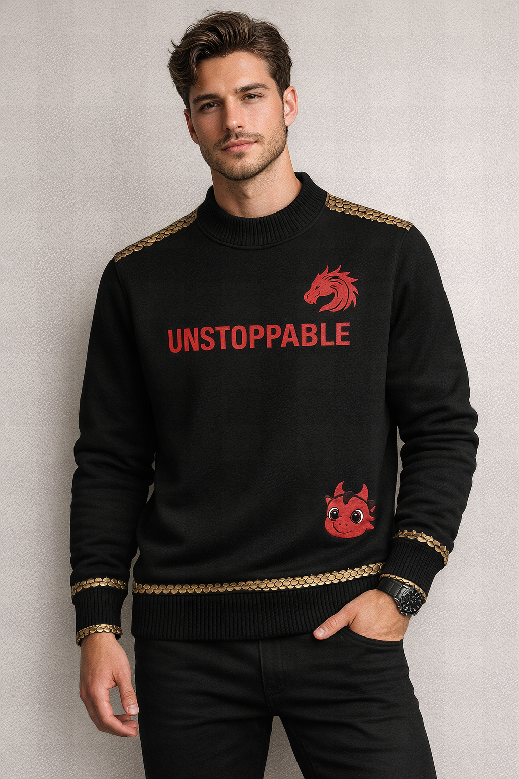 Suéter Edgy 'UNSTOPPABLE' com Detalhes Dourados