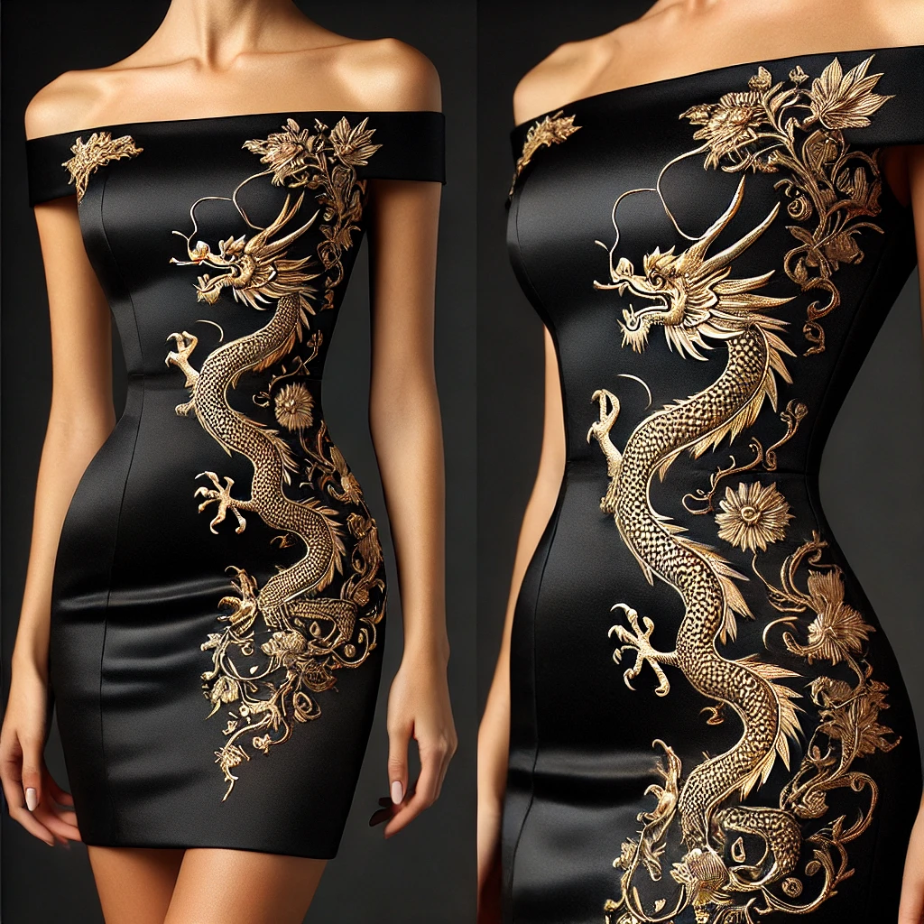 Vestido Elegância Dragão Dourado