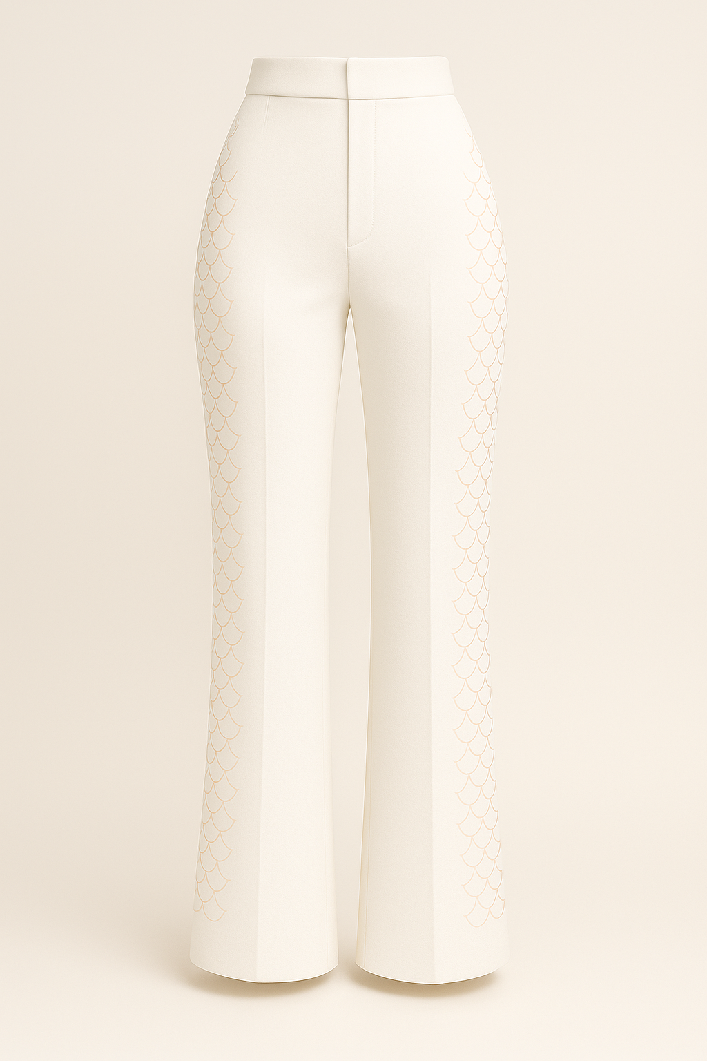 Ivory Scalloped Wide-Leg Trousers