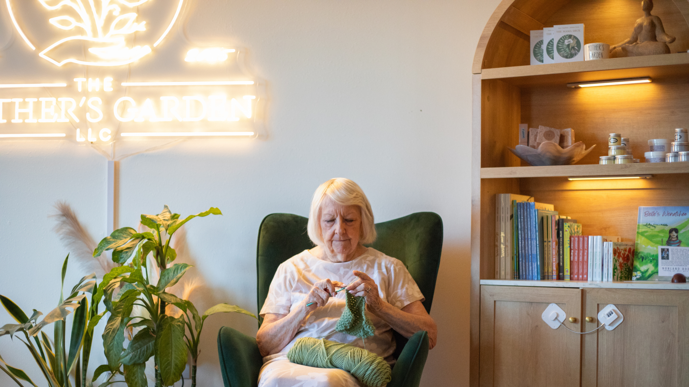 mothers garden knitting with grandma