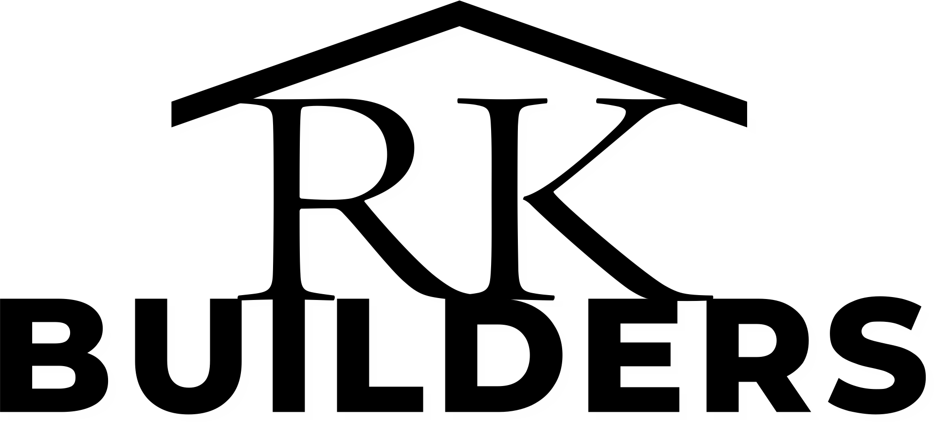 Black and white logo with the word 'RK Builders' and a simple roof graphic above the text.