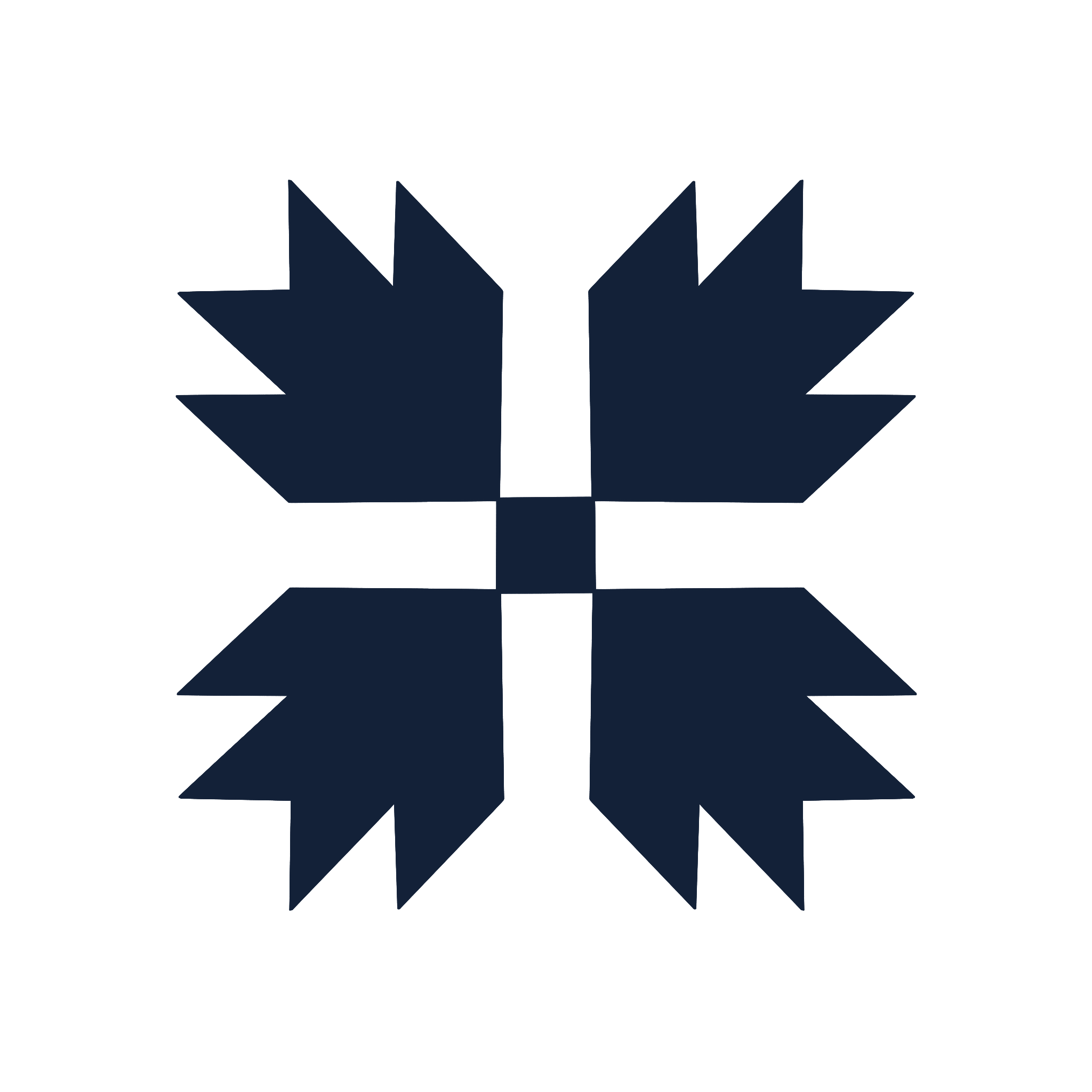 A black background with a large star-shaped design filled with various shades of blue and dark colors