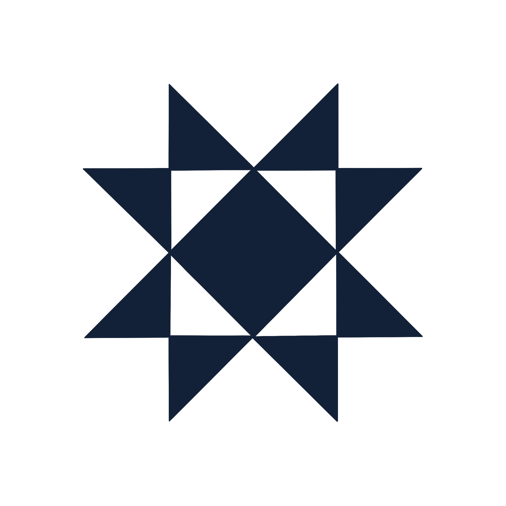 Black stylized diamond logo on a black background.