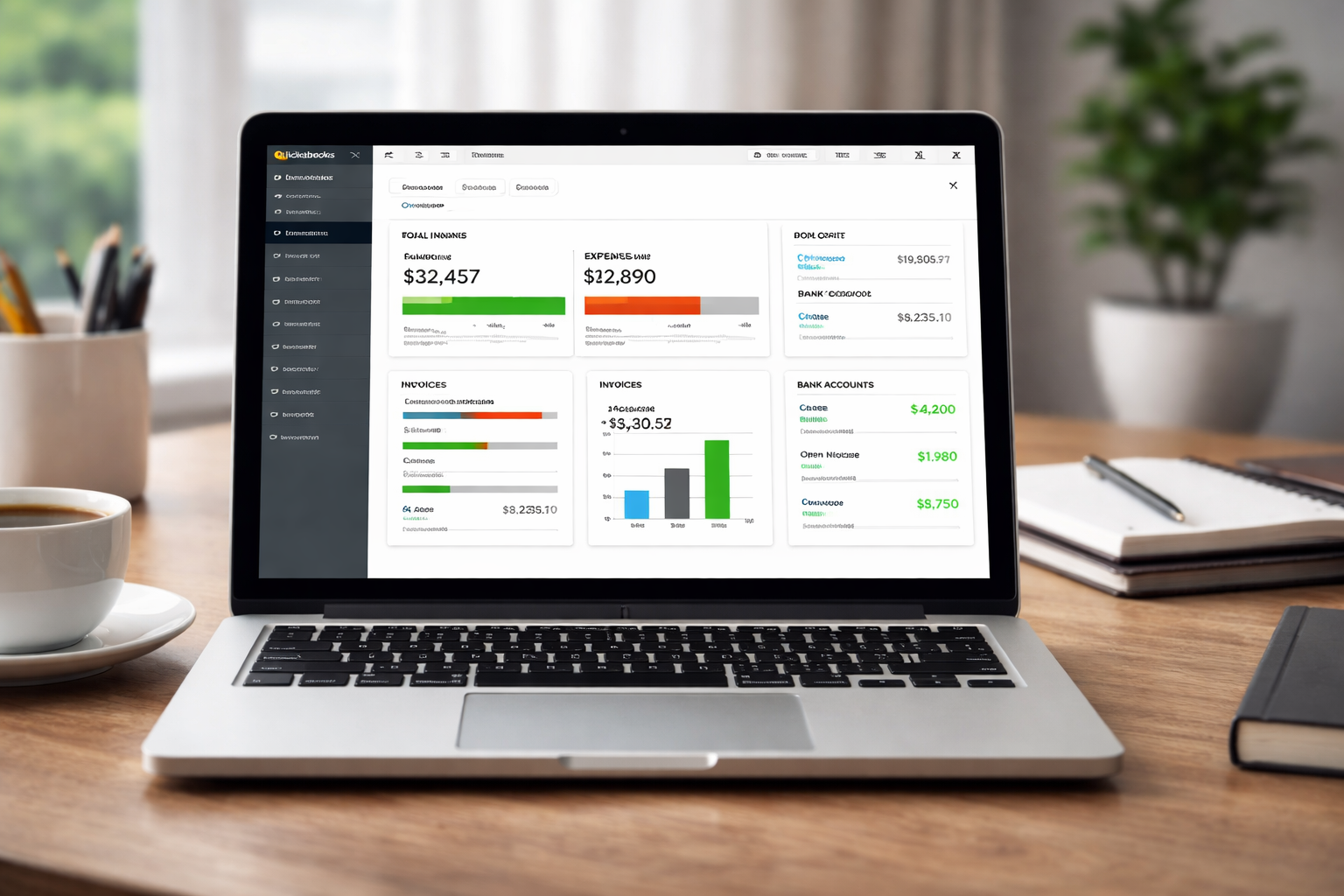 Small business financial dashboard in QuickBooks Online used for outsourced bookkeeping services