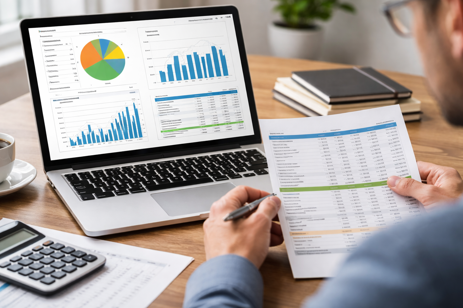 Analyzing small business financial reports and bookkeeping spreadsheets for accurate financial tracking