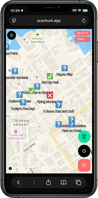 iPhone with a capture quest map on the screen