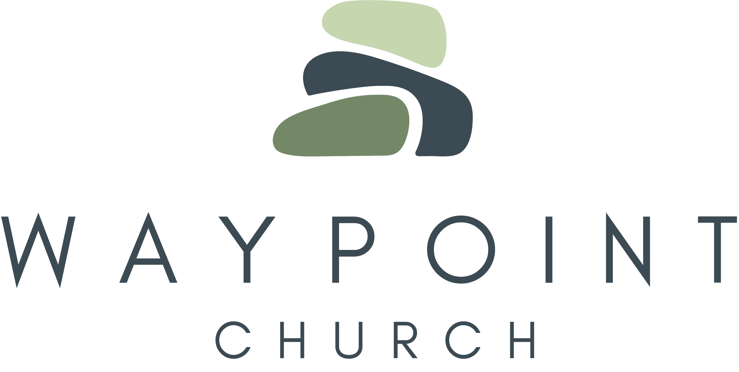 Logo of Waypoint Church featuring a stylized 'W' with green and black abstract shapes and the text 'WAYPOINT CHURCH' underneath.
