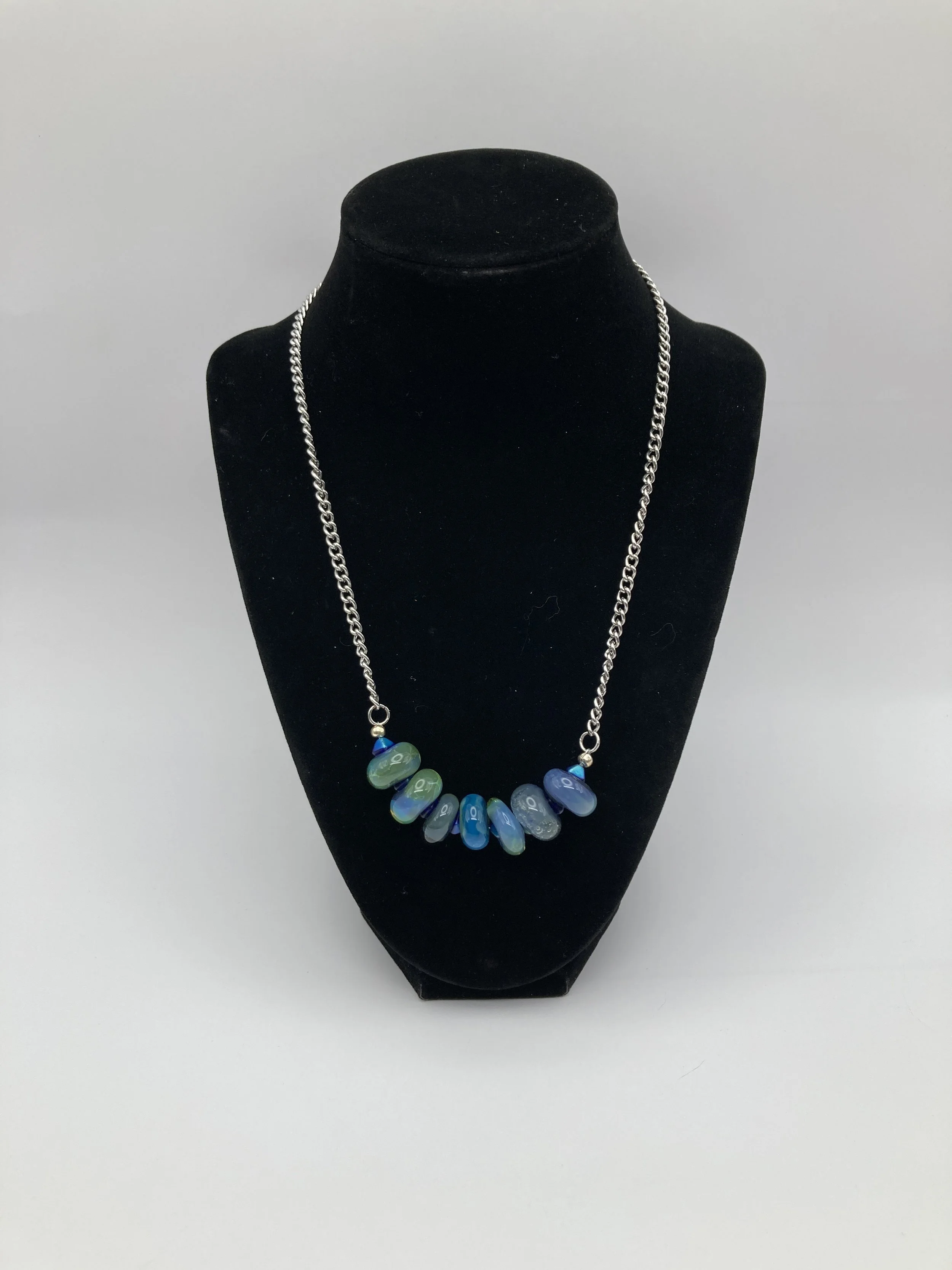 Blue glass bead necklace w Czech beads spacers