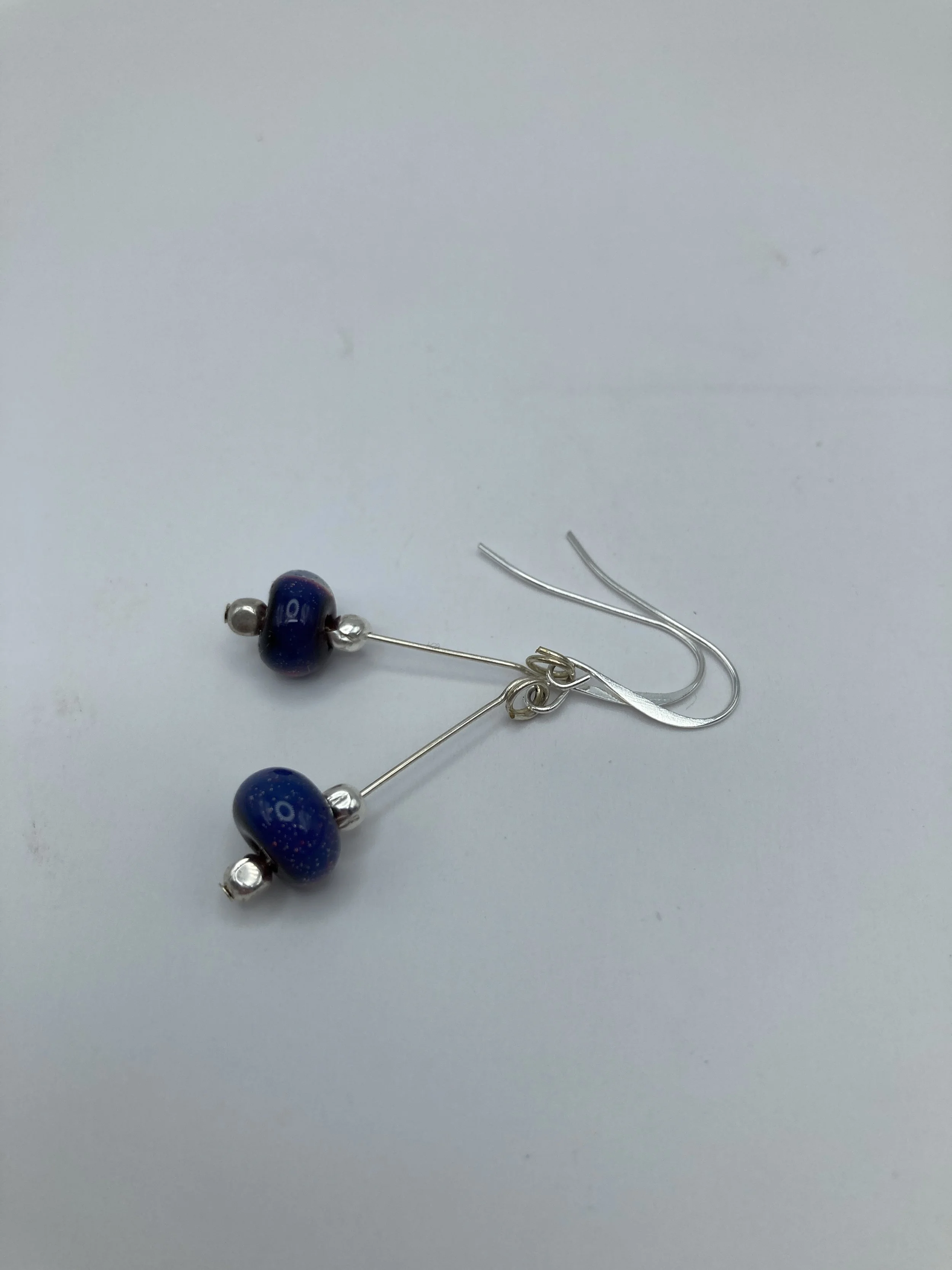 earrings in blue drops of glass on silver wire