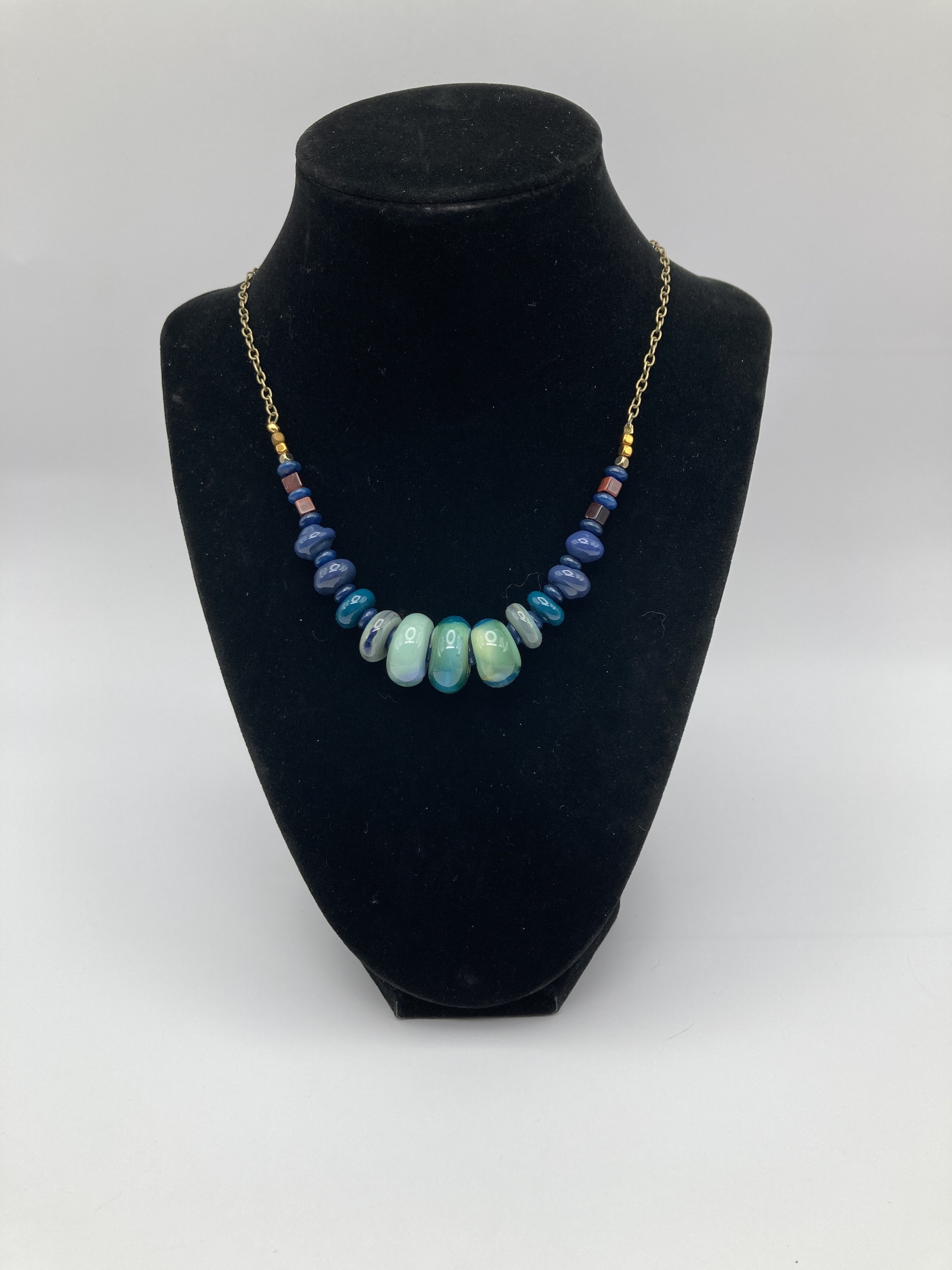 green/blue glass beads w czech & metals bead