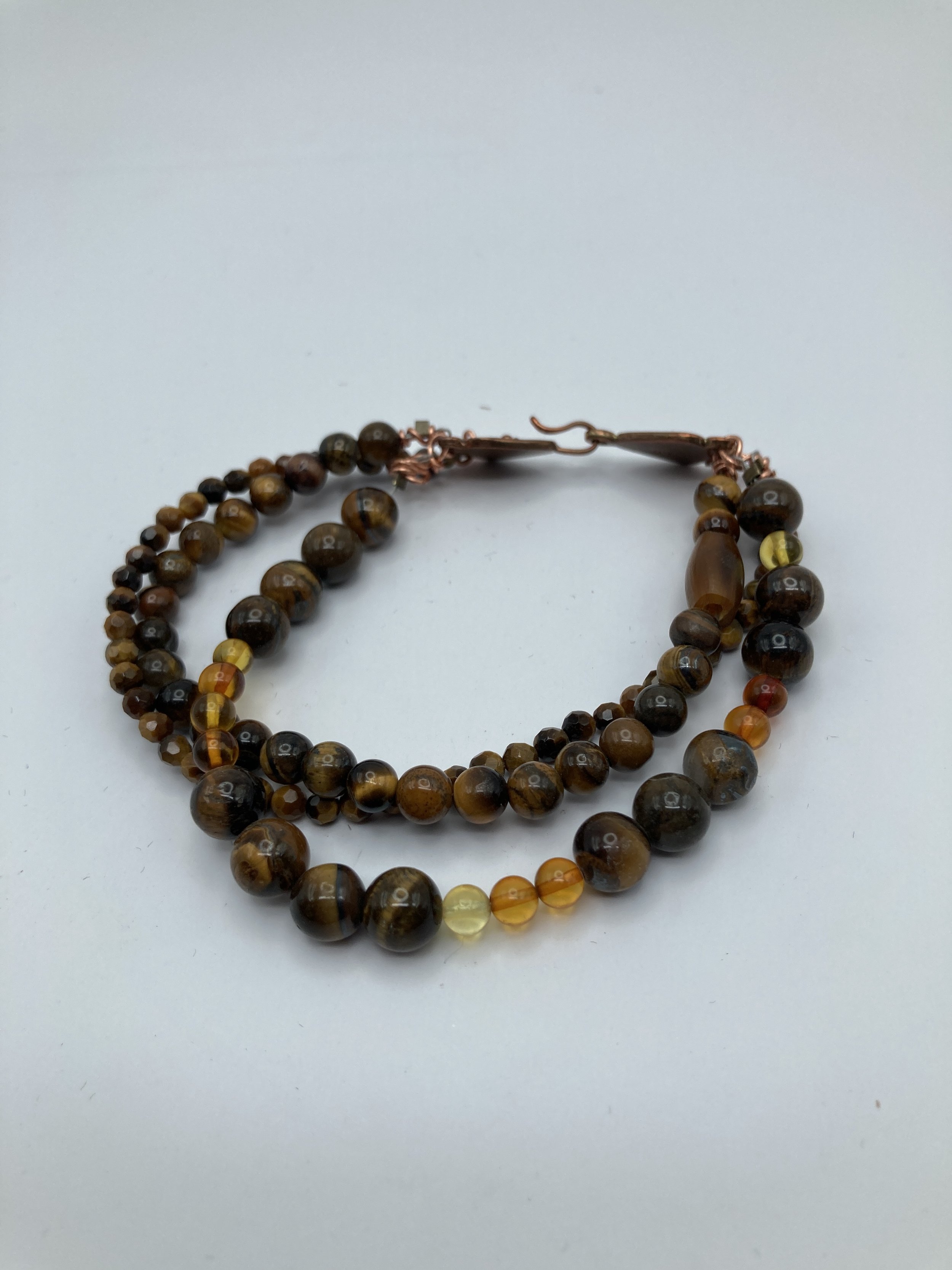 bracelet 3 strands Tiger Eye & Amber