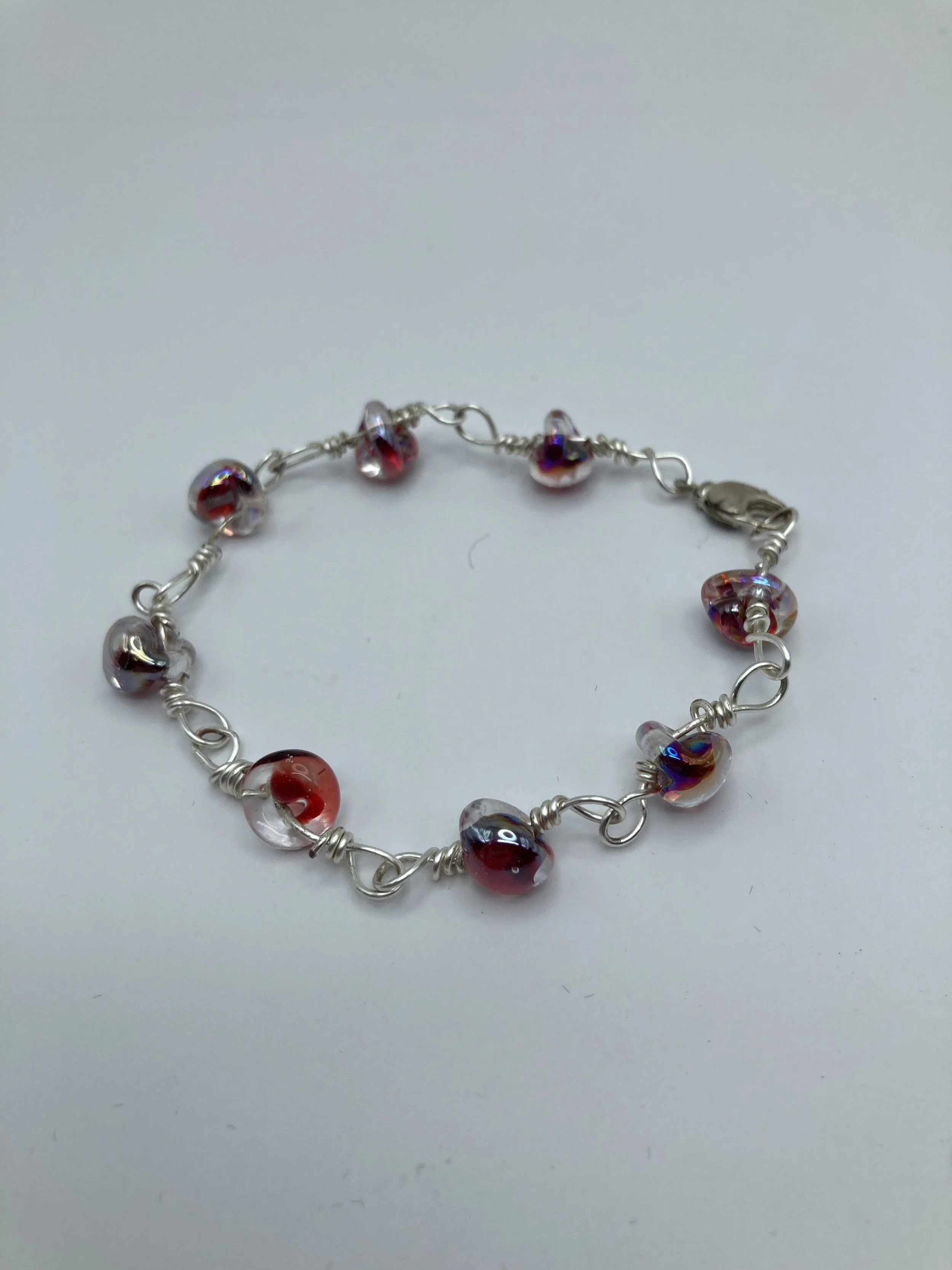 bracelet of Red Bubble Beads on Twist Wire