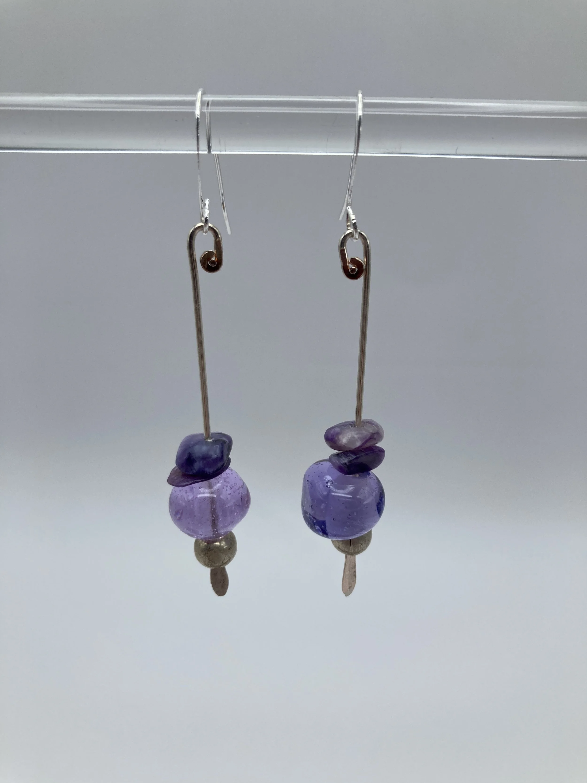 earrings w purple glass bead w gems