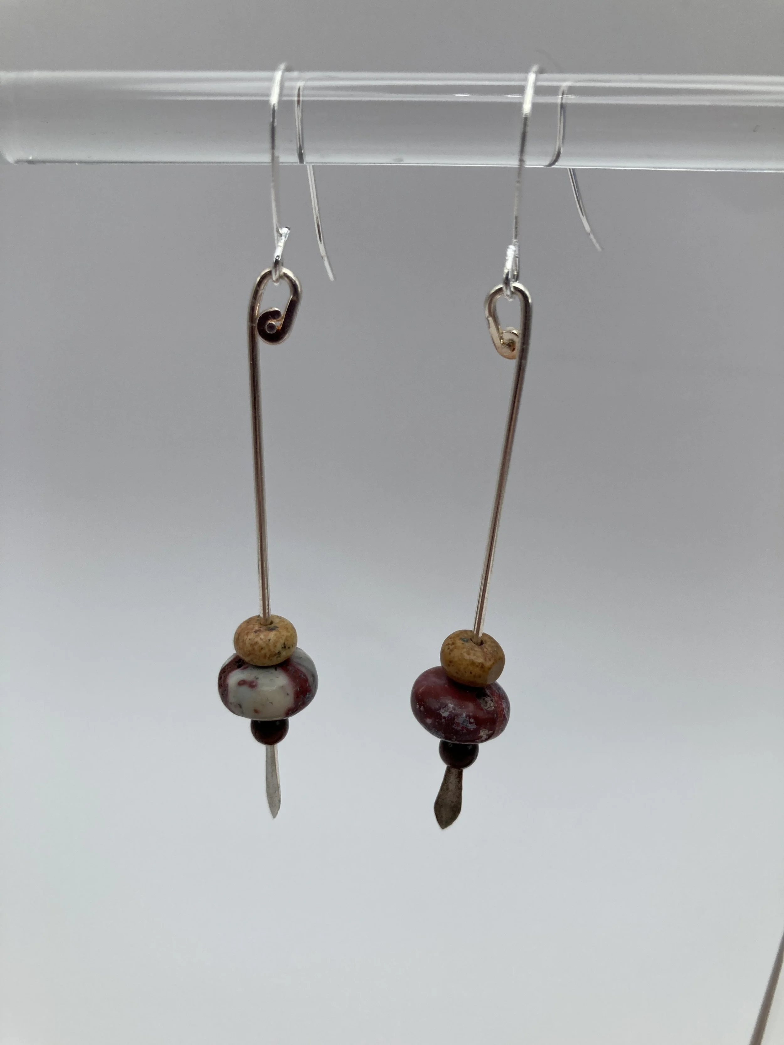 earrings w silver wire hanging 2 jasper beads