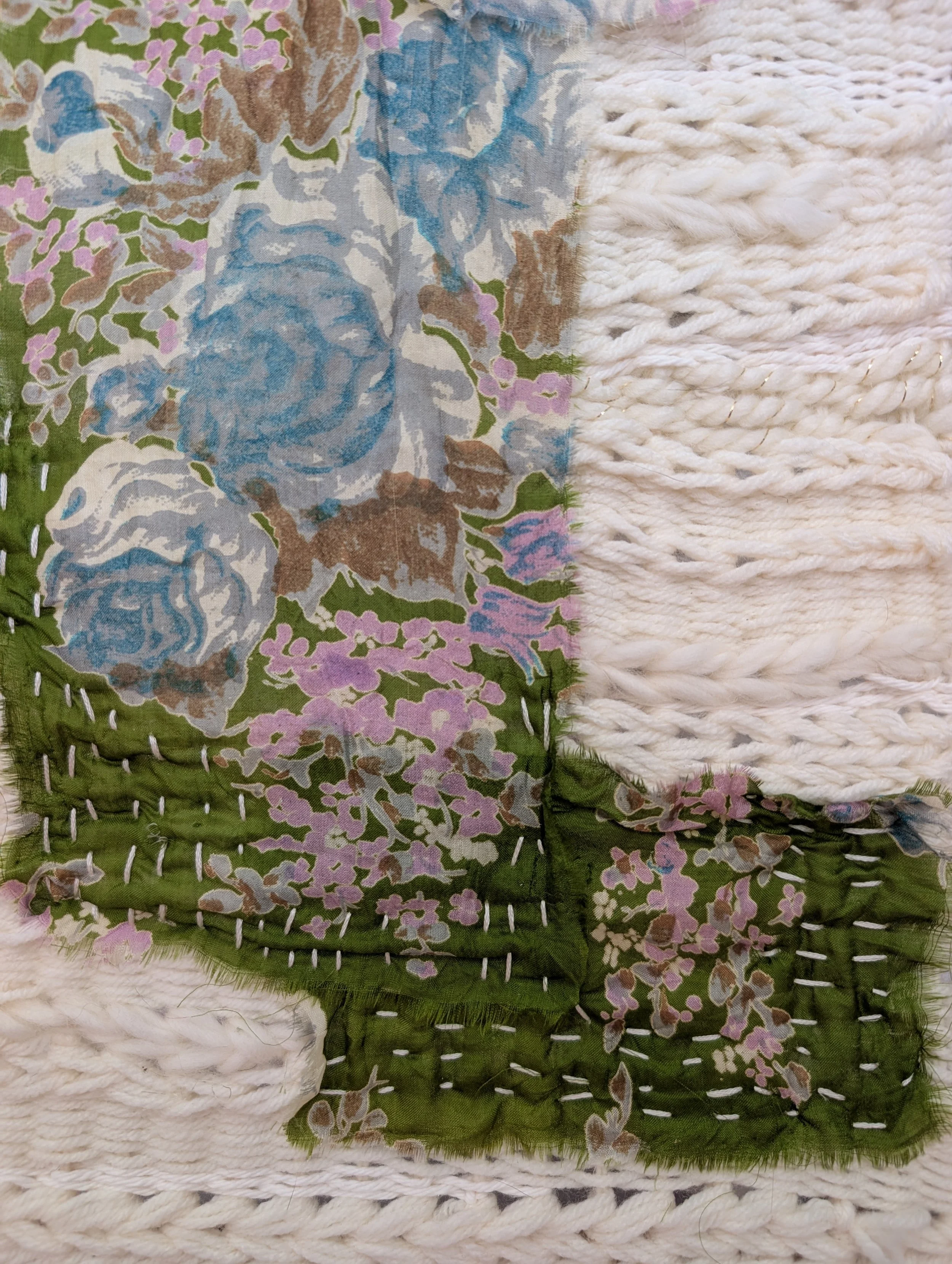 Kantha Quilt Inspired Handmade Woven Wall Hanging Fiber Art by Holly Cromer