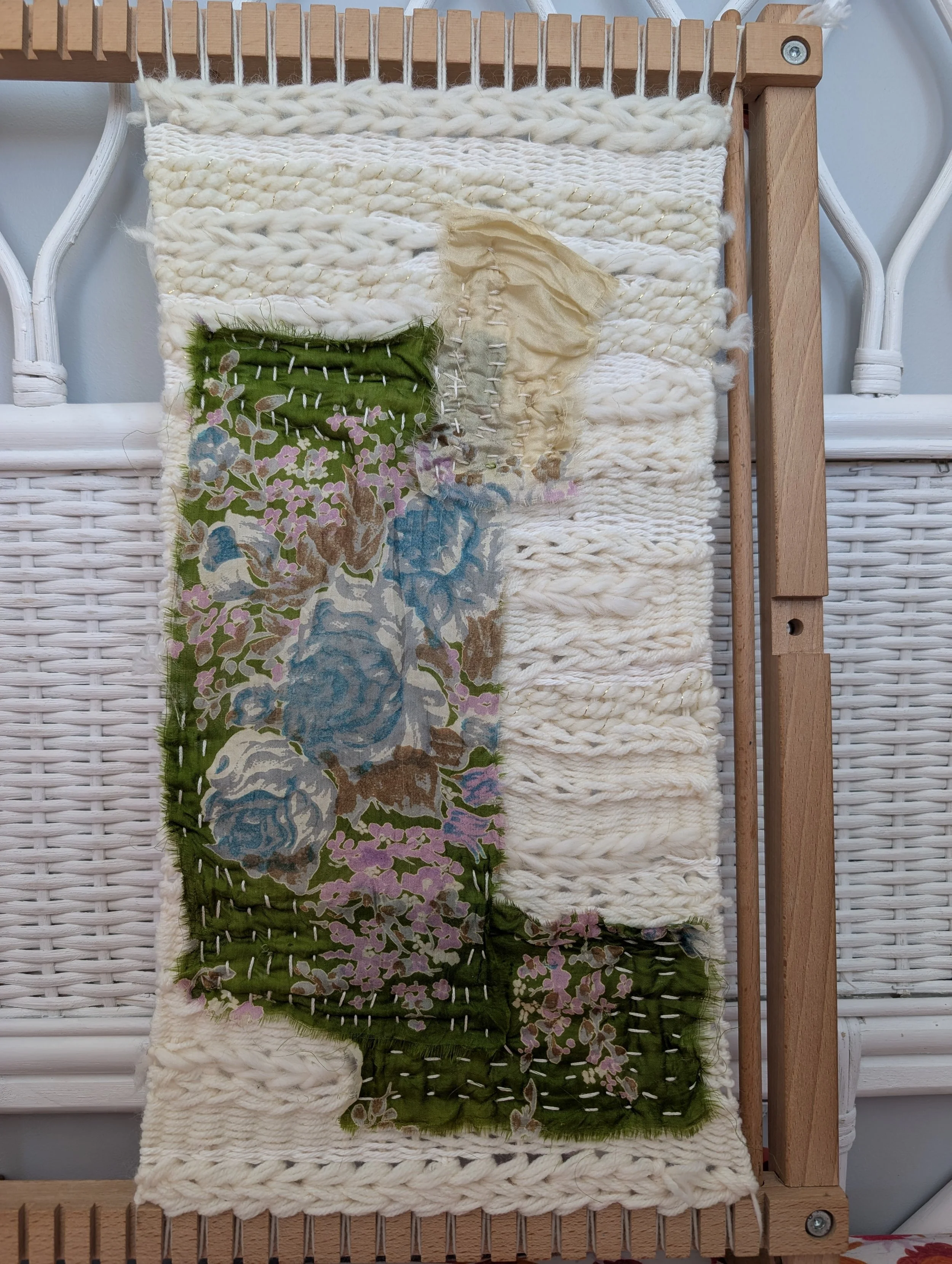 Kantha Quilt Inspired Handmade Woven Wall Hanging Fiber Art by Holly Cromer