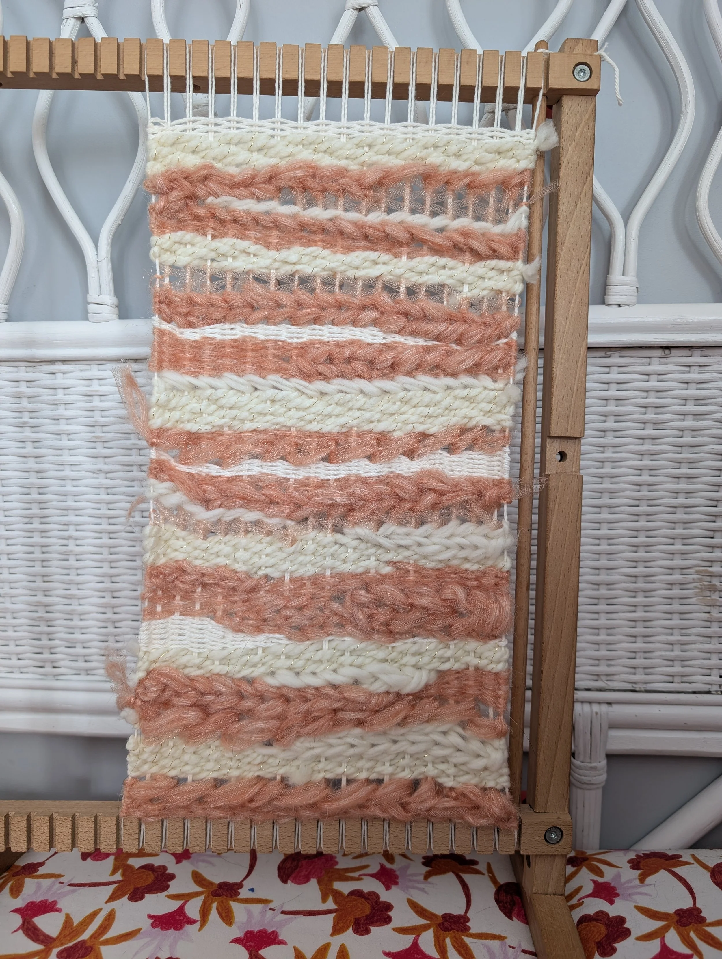 Peaches and Cream Handmade Woven Wall Hanging Fiber Art by Holly Cromer