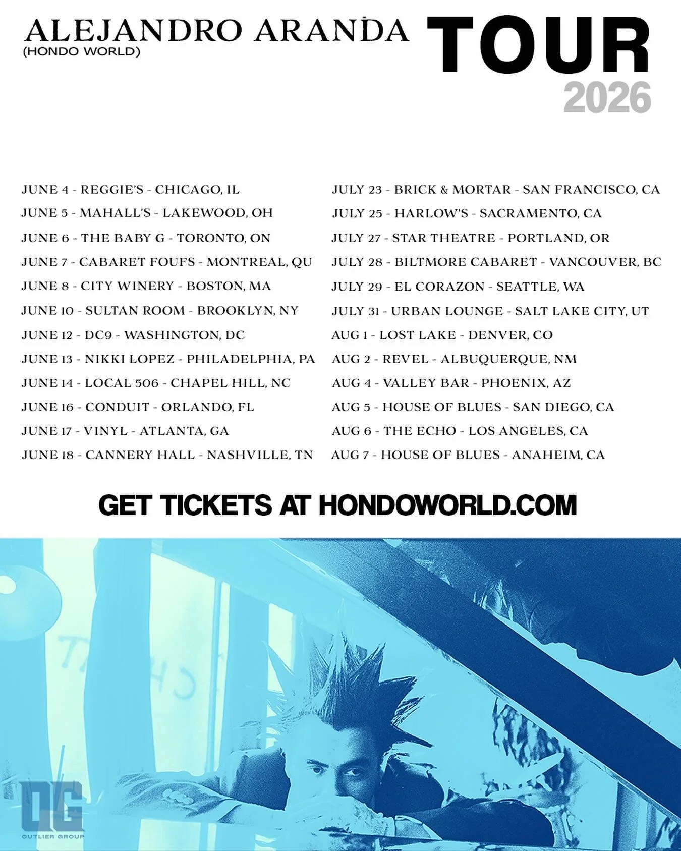 Alejandro Aranda (@scarypoolparty) is coming to a city near you on the Hondo World Tour 2026!

Hondo World will be a live solo acoustic concert where fans can expect to listen to new songs never performed live before, and old fan-favorites, with a bl