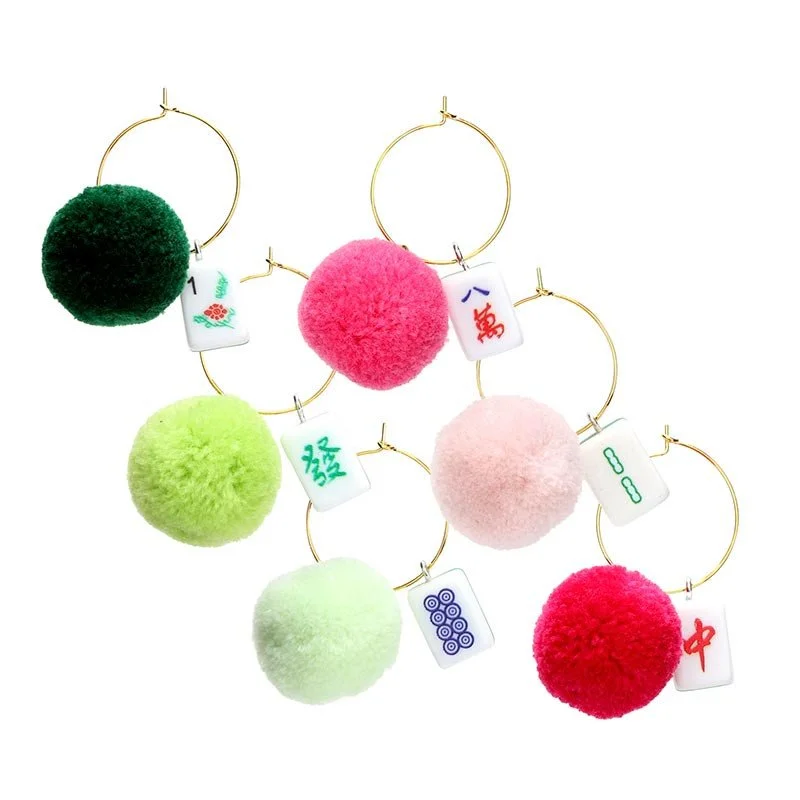 Slant Mahjong Pom Pom Wine Charms