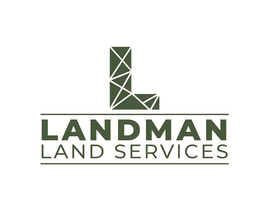 Logo for Landman Land Services featuring a stylized geometric letter L in green with the company name beneath.