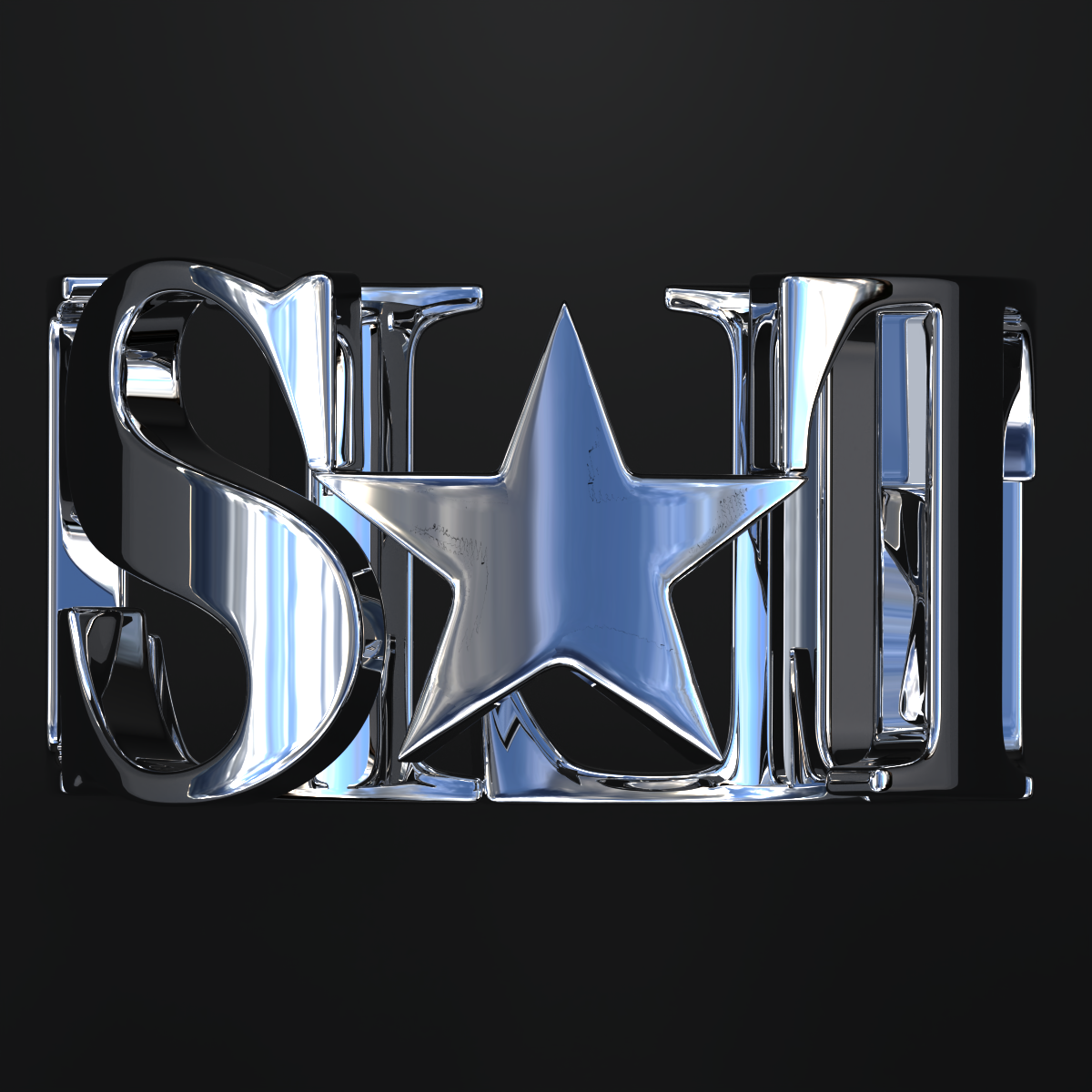 A metallic emblem featuring a large star in the center, with the letters 'S' and 'I' on either side, all set against a dark background.