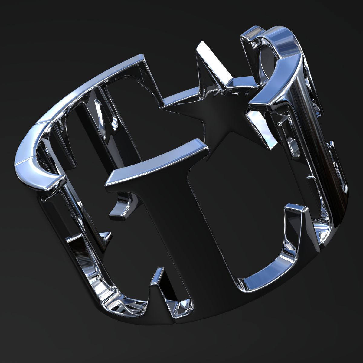 A shiny metallic cookie cutter in the shape of a star, designed to cut dough into star shapes.