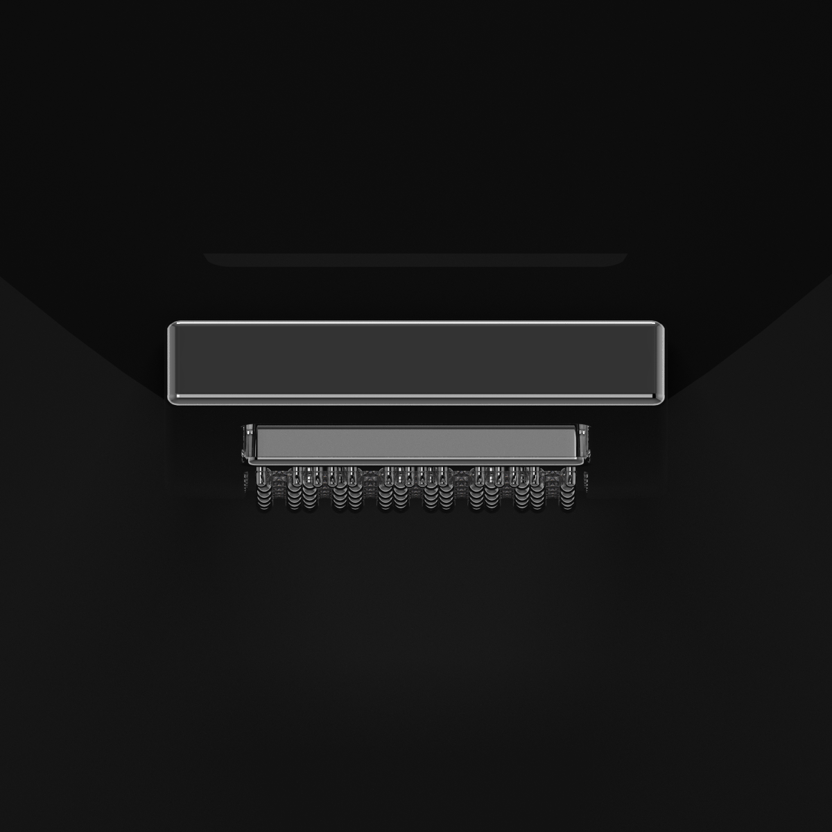 Close-up of a microchip with electronic components on a black background.