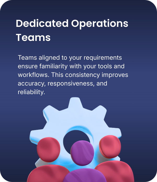 Graphic showing a gear with three human figures in front of it, representing dedicated operations teams.