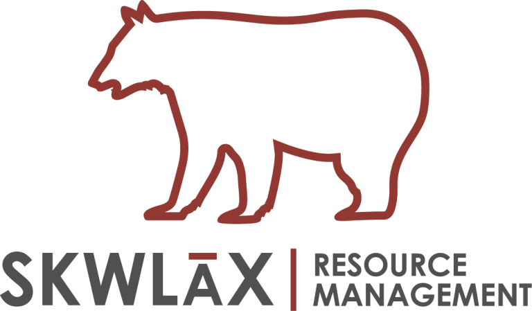 First nations logo with a bear outline logo with text 'Skwlax Resource Management'.