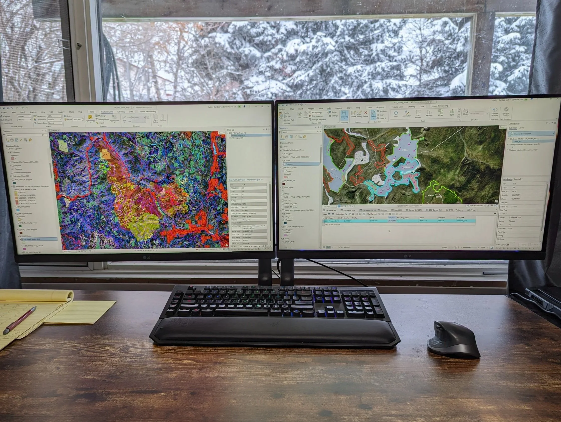 GIS mapping services shown on two desktop computer screens
