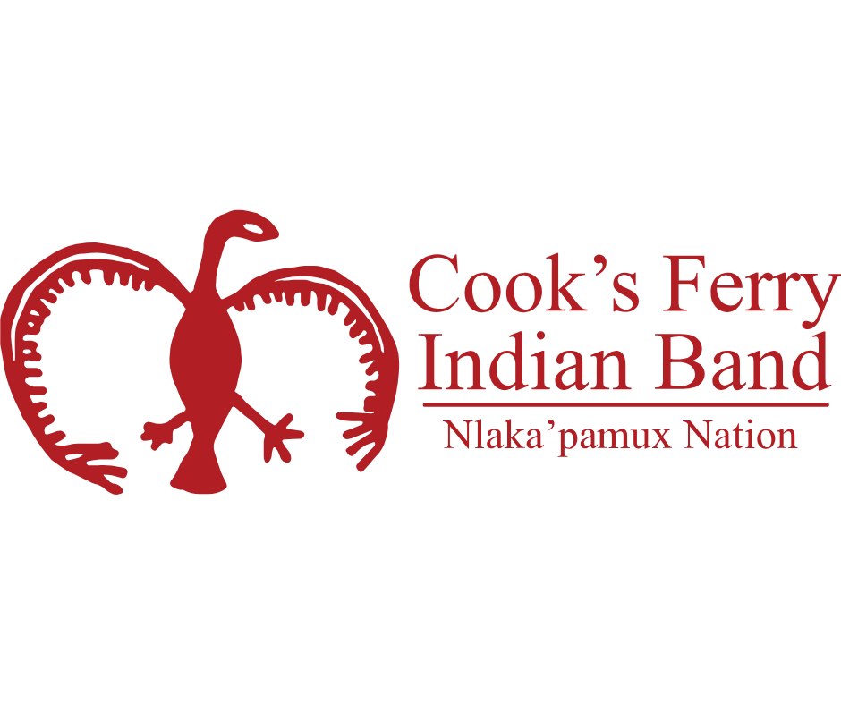 Logo with a red stylized bird with outstretched wings and text reading "Cook's Ferry Indian Band" and "Naka’ pamux Nation".