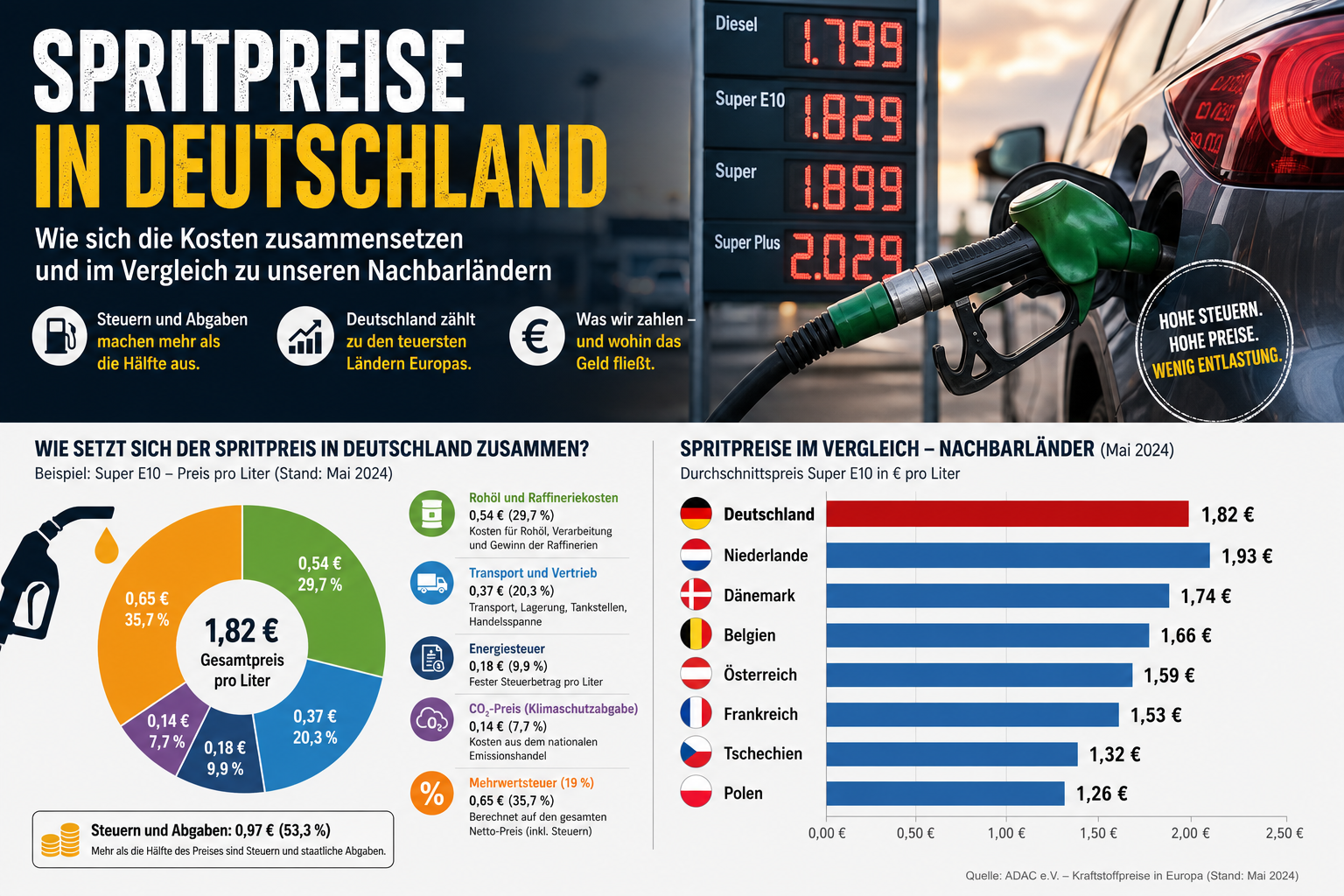 Spritpreise in Deutschland: Warum Tanken so teuer ist – und wie wir im europäischen Vergleich dastehen