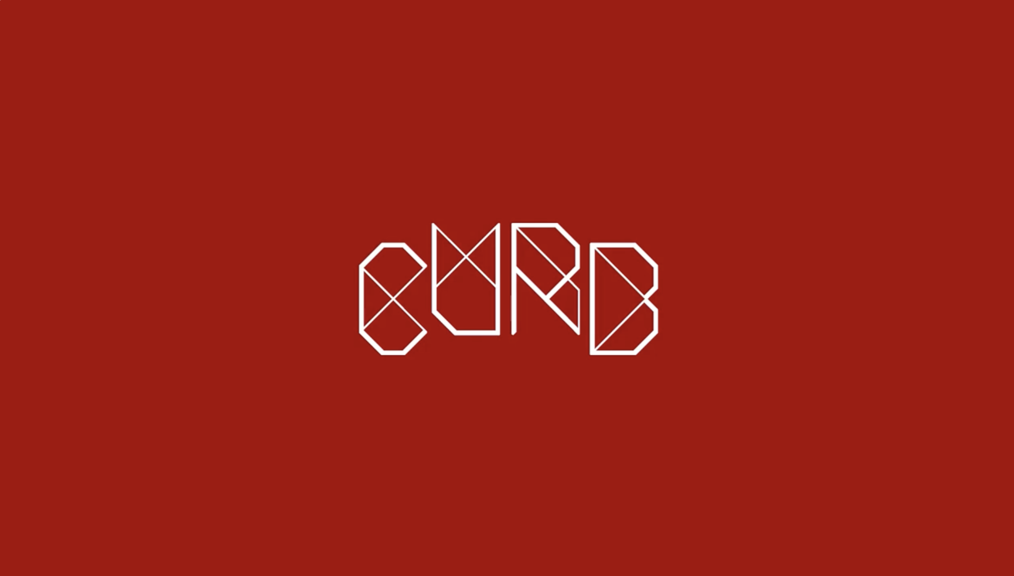 Red background with the word 'CURB' written in white geometric outline letters in the center.