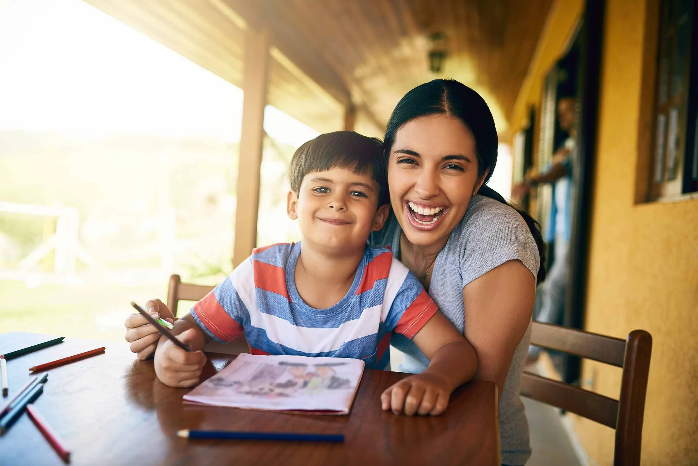mom and son coloring