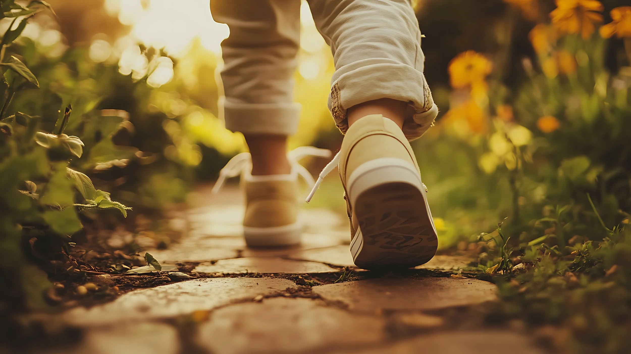 toddler feet walking on a path