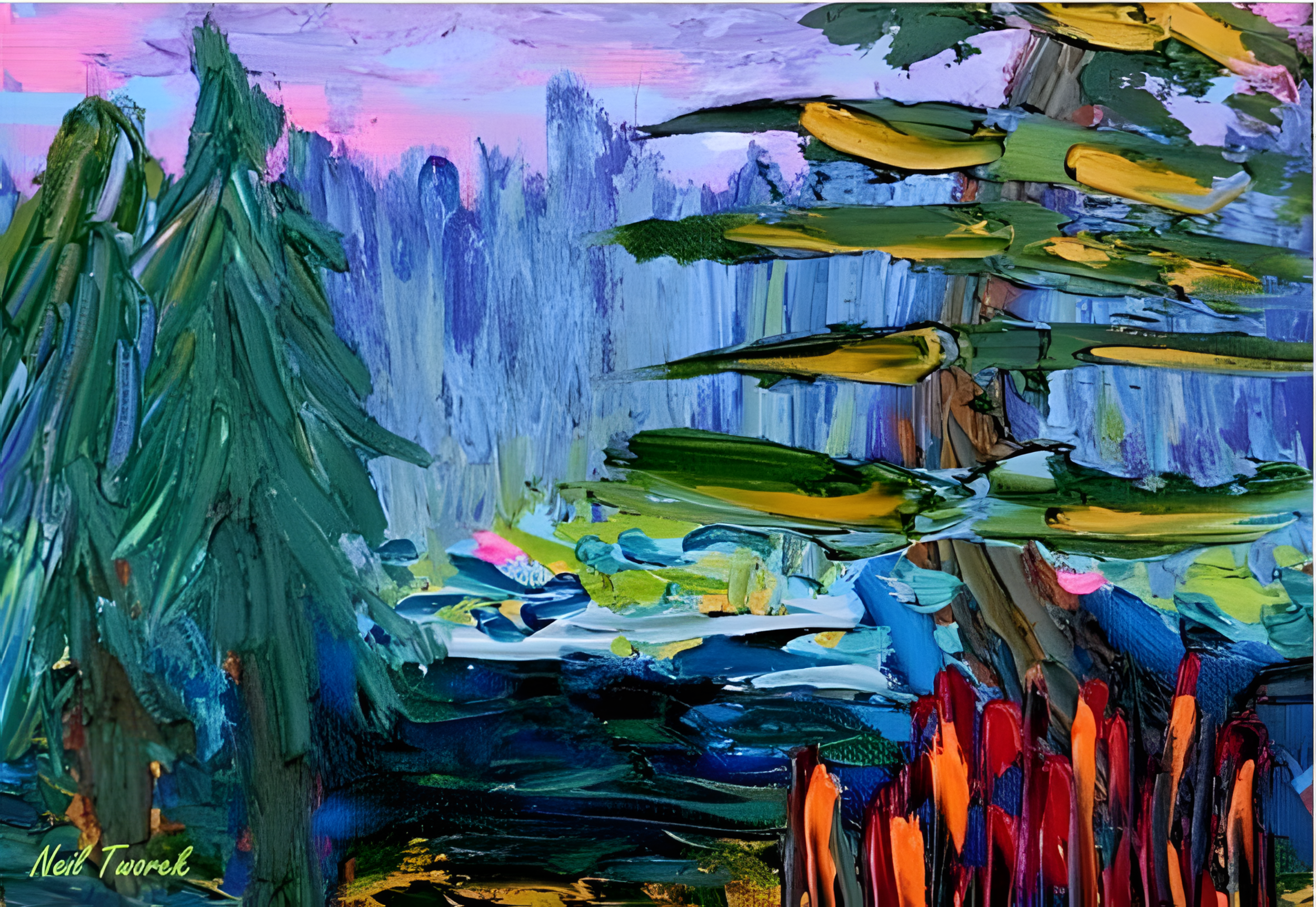 This is a painting depicting a scene from a trail beside my house. This is an area that has a wolf pack roaming through it and I will often find bones from their hunting.