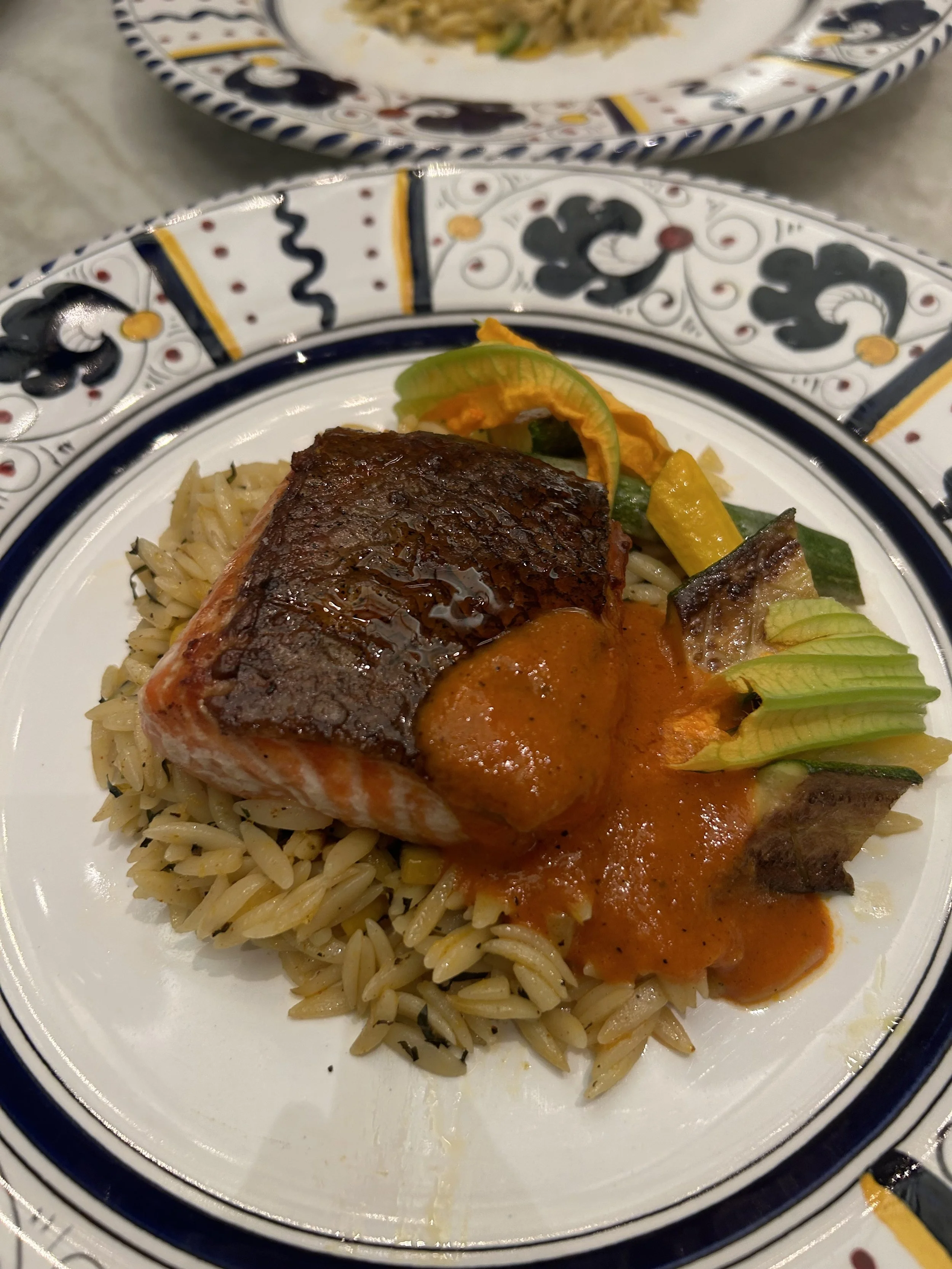 Pan-seared Arctic Char with Orzo and Summer Squash