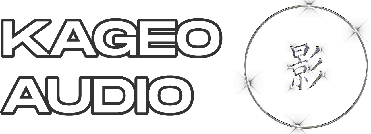 Kageo Audio logo with a magnifying glass showing a stylized symbol inside.