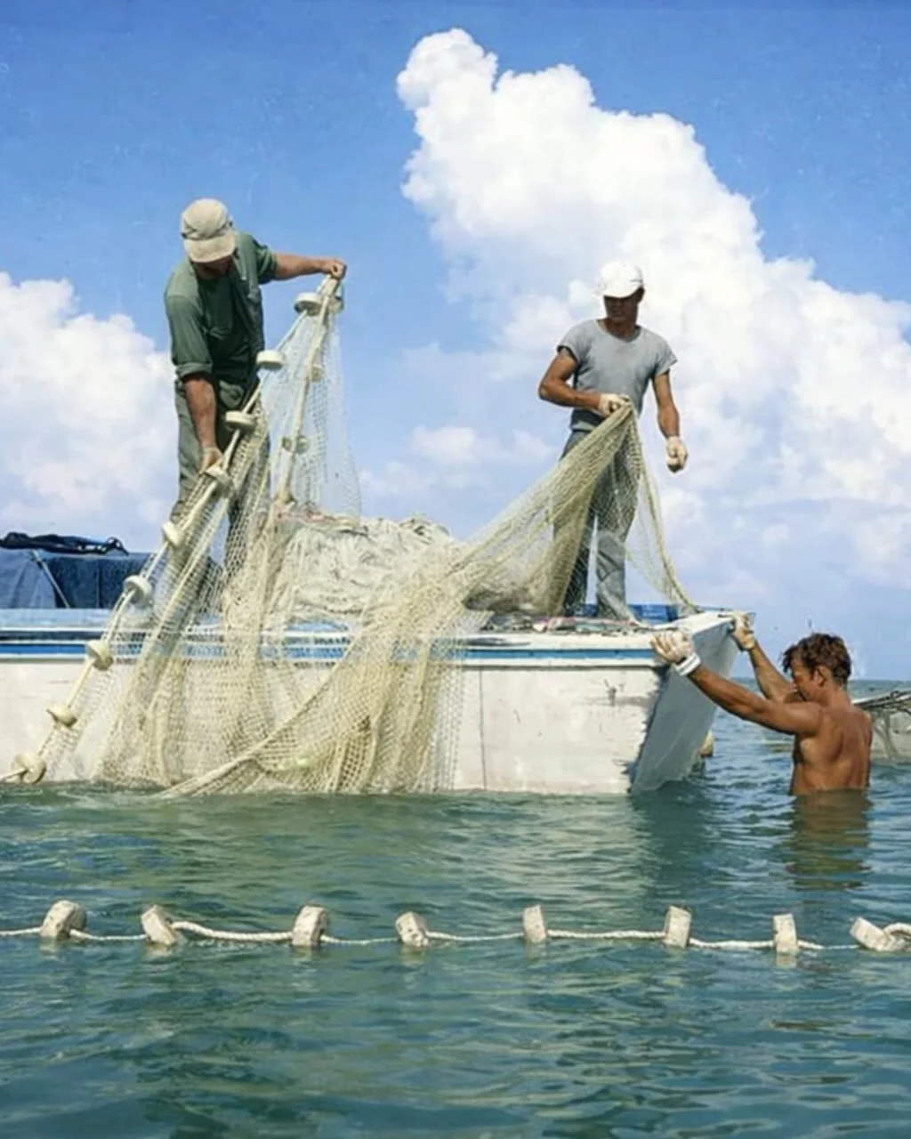 COMMERCIAL FISHERMAN, NAPLES, FL YEAR UNKNOWN
Turner Collection, colorized by Mike Sweet and presented as a gift 🥹🖤

Great Uncle Ralph Turner, Great Uncle Archie Turner and Perey Tomlinson.
