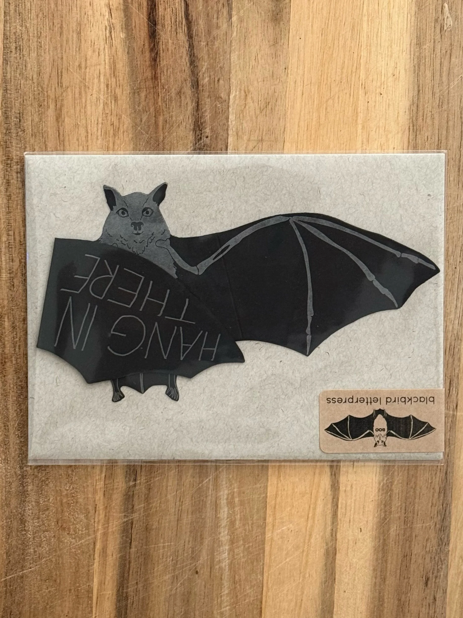 Hang in There Bat Letterpress Card