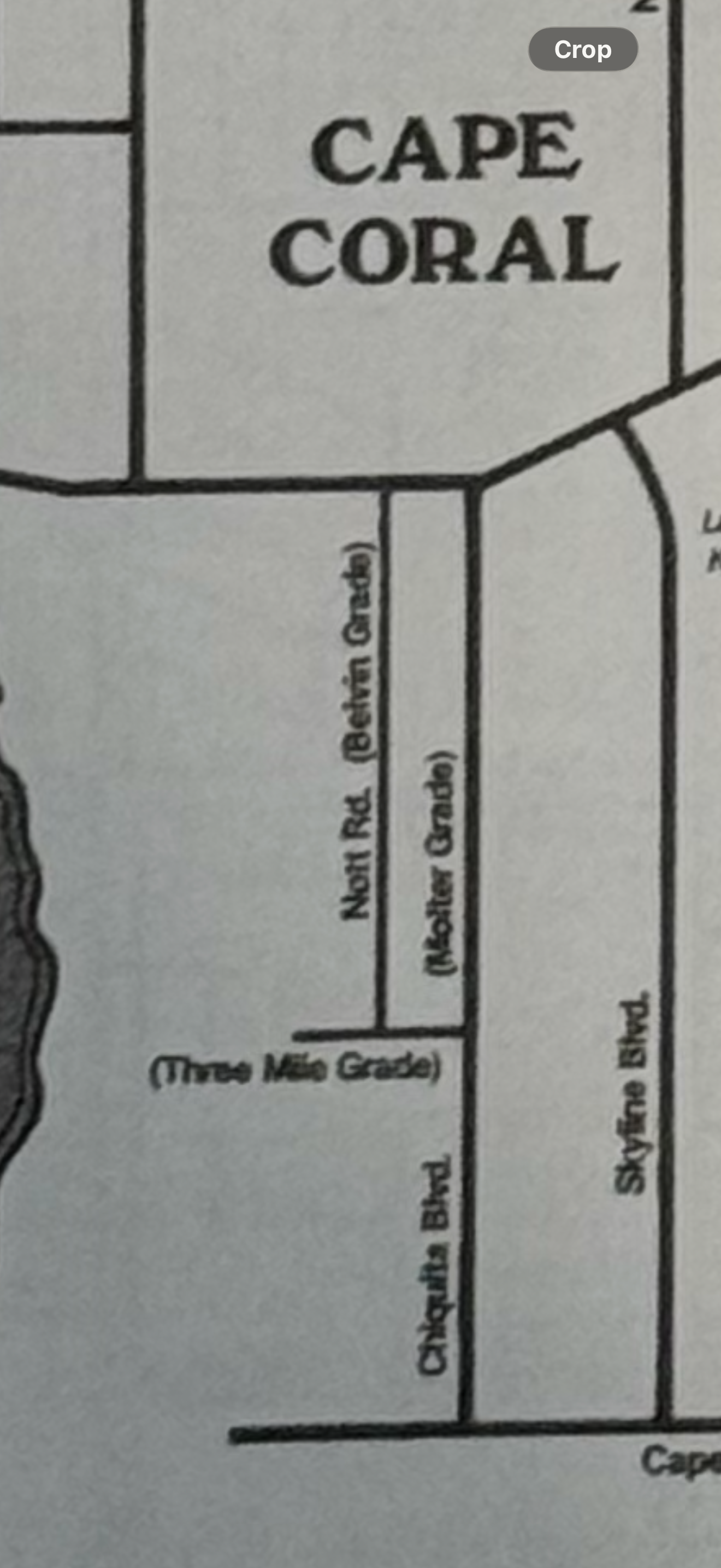 Cape Coral map showing Chiquita (Molter Grade) and Belvin Grade (Nott Rd)