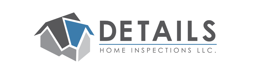 Logo for DETAILS Home Inspections LLC featuring a stylized house with blue and gray roof and walls, accompanied by the company name and subtitle.