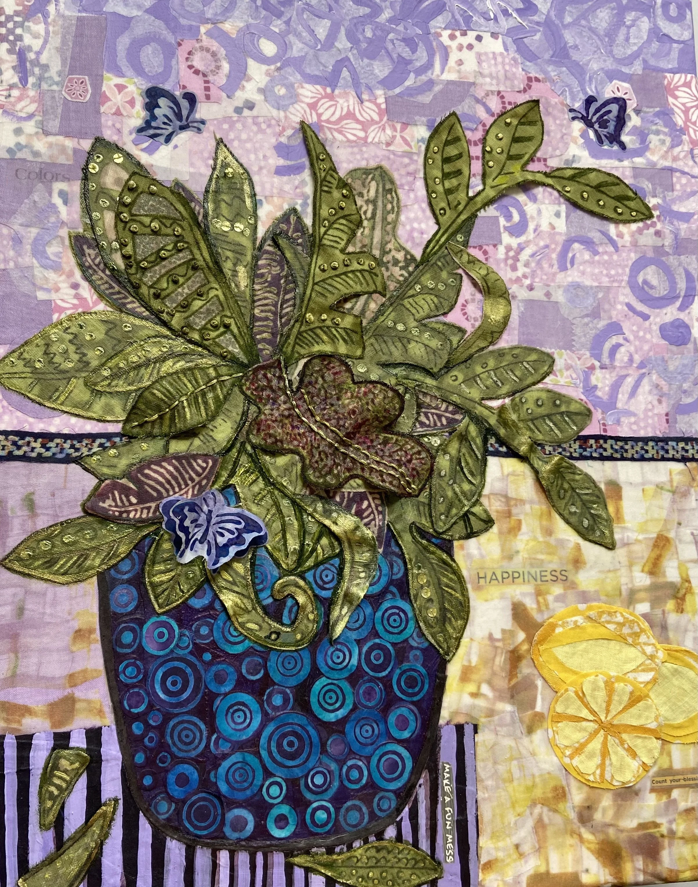 Botanical
Thrifted Apparel Textiles, Acrylic Paint, Hand Painted Rice Paper on Stretched Canvas
16" x 20"
2021