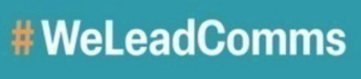 Text reading '#WeLeadComms' on a teal background.