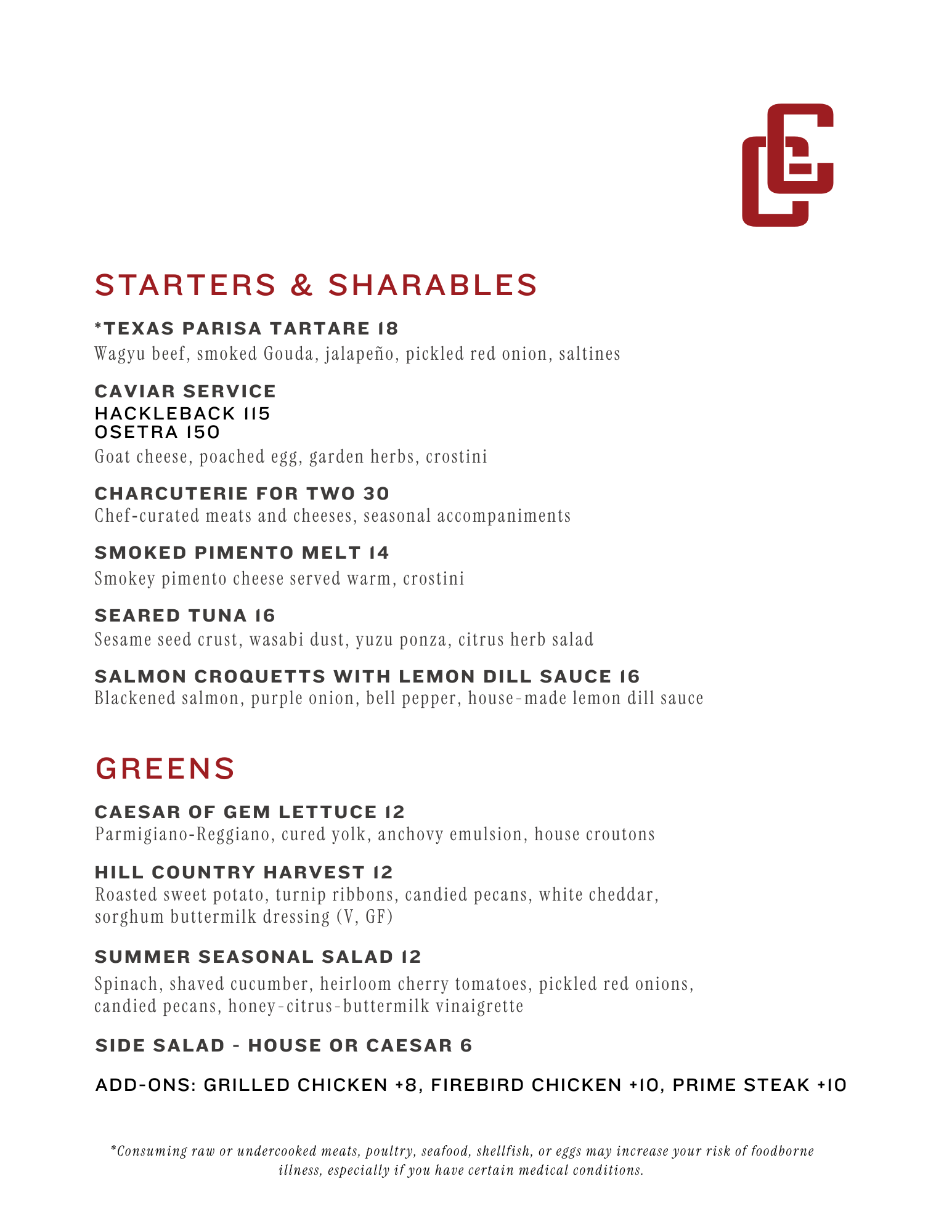 Cowboys and Cadillacs Pendleton Summer Menu